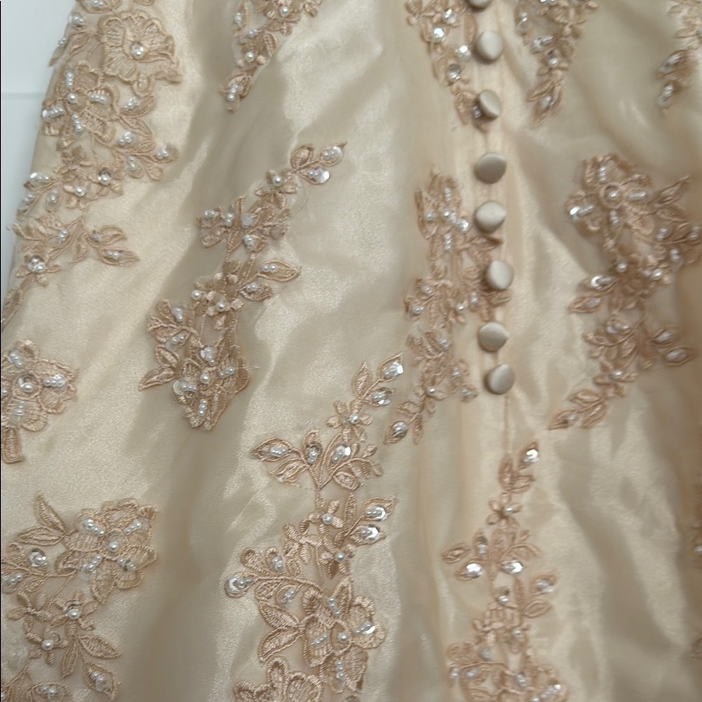 Gold Ruffled Sweetheart Wedding Gown - Picture 6 of 9